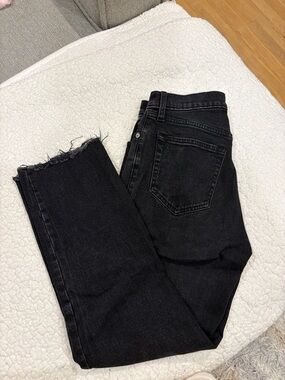 Abercrombie & Fitch Black Straight-Leg Jeans with Raw Hem